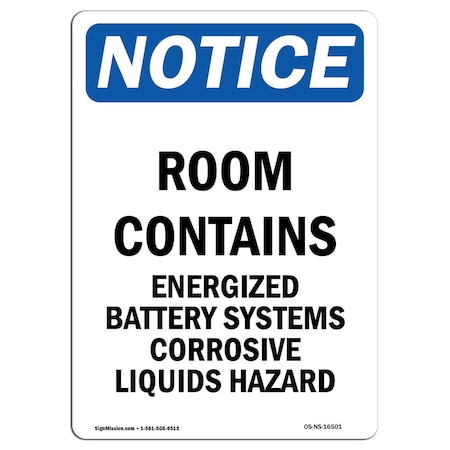 Signmission OSHA Notice Sign, 18" Height, Rigid Plastic, NOTICE Room Contains Energized Sign, Portrait OS-NS-P-1218-V-16501